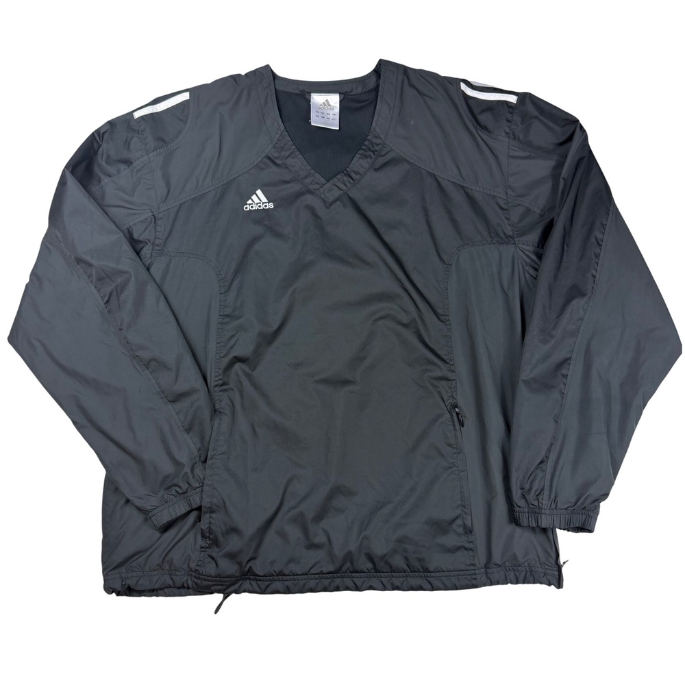Vintage Adidas Y2K Climalite V-Neck Windbreaker Men Large Pullover Jacket Black